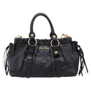 Miu Miu Vitellolux Hand Bag Leather 2way Black Gold Tone Auth 196431-2