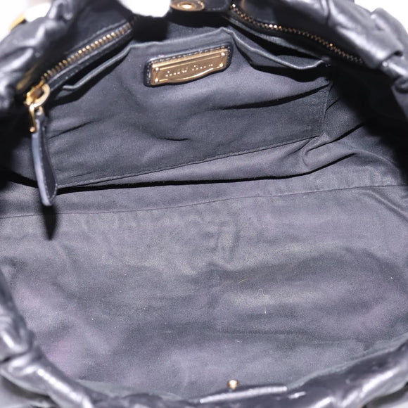 Miu Miu Vitellolux Hand Bag Leather 2way Black Gold Tone Auth 196431