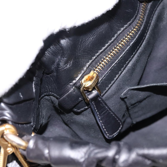 Miu Miu Vitellolux Hand Bag Leather 2way Black Gold Tone Auth 196431