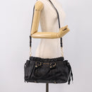 Miu Miu Vitellolux Hand Bag Leather 2way Black Gold Tone Auth 196431-27