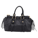 Miu Miu Vitellolux Hand Bag Leather 2way Black Gold Tone Auth 196431-3