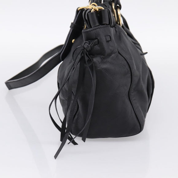 Miu Miu Vitellolux Hand Bag Leather 2way Black Gold Tone Auth 196431