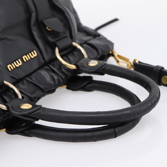 Miu Miu Vitellolux Hand Bag Leather 2way Black Gold Tone Auth 196431