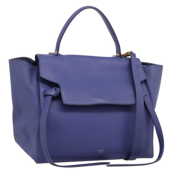 CELINE Belt Bag Hand Bag Leather 2way Blue Gold Tone Auth 196432