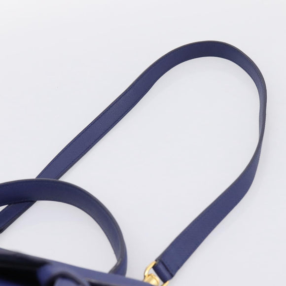 CELINE Belt Bag Hand Bag Leather 2way Blue Gold Tone Auth 196432