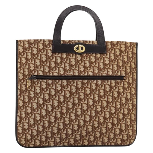 Christian Dior Trotter Canvas Hand Bag Beige Gold Tone Auth 196433A