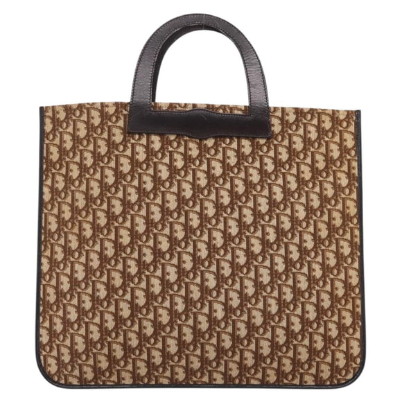 Christian Dior Trotter Canvas Hand Bag Beige Gold Tone Auth 196433A