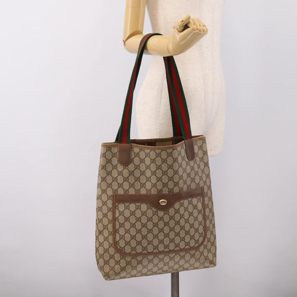 GUCCI GG Supreme Web Sherry Line Tote Bag PVC Beige Gold 40 02 003 Auth 196434