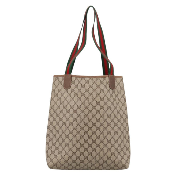 GUCCI GG Supreme Web Sherry Line Tote Bag PVC Beige Gold 40 02 003 Auth 196434