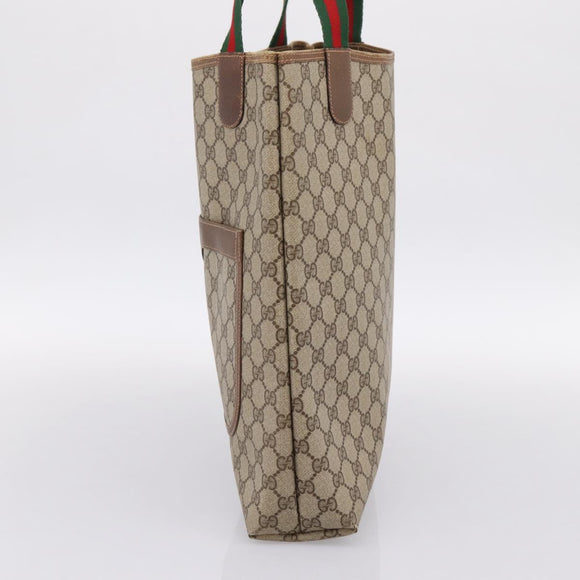 GUCCI GG Supreme Web Sherry Line Tote Bag PVC Beige Gold 40 02 003 Auth 196434