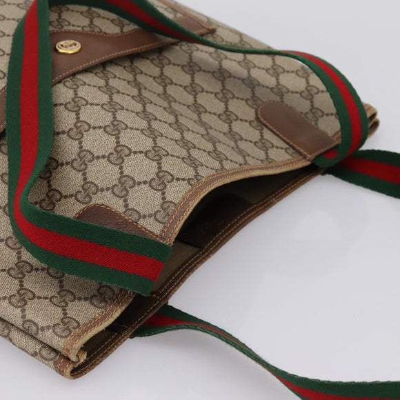 GUCCI GG Supreme Web Sherry Line Tote Bag PVC Beige Gold 40 02 003 Auth 196434