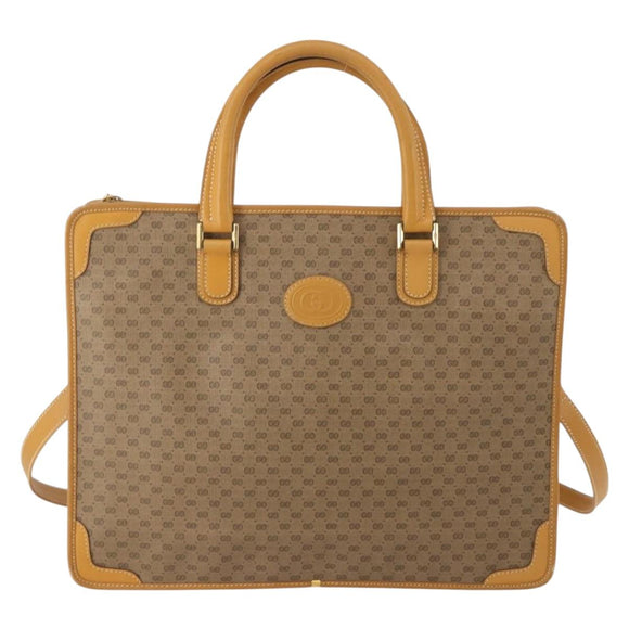 GUCCI Micro GG Hand Bag PVC Leather 2way Beige Gold Tone 015 1080025 Auth 196435