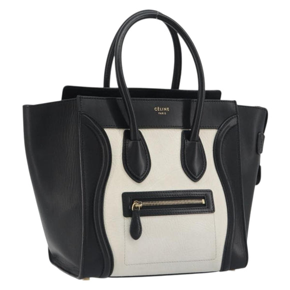 CELINE Luggage Micro Shopper Hand Bag Leather White Gold Tone Auth 196440A