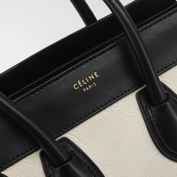 CELINE Luggage Micro Shopper Hand Bag Leather White Gold Tone Auth 196440A