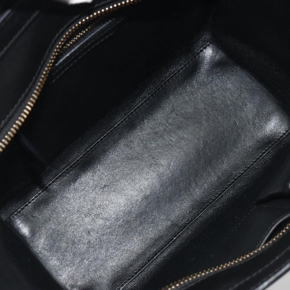 CELINE Luggage Micro Shopper Hand Bag Leather White Gold Tone Auth 196440A