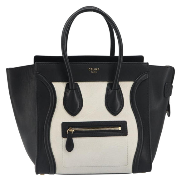 CELINE Luggage Micro Shopper Hand Bag Leather White Gold Tone Auth 196440A