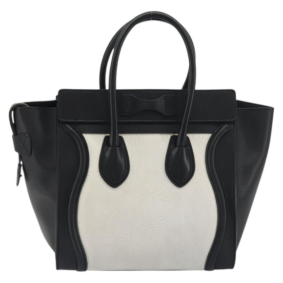 CELINE Luggage Micro Shopper Hand Bag Leather White Gold Tone Auth 196440A