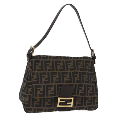 FENDI Zucca Canvas Mamma Baguette Shoulder Bag Brown Black Auth 196441V