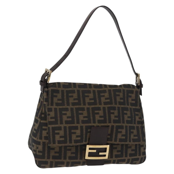 FENDI Zucca Canvas Mamma Baguette Shoulder Bag Brown Black Auth 196441V