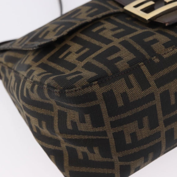 FENDI Zucca Canvas Mamma Baguette Shoulder Bag Brown Black Auth 196441V