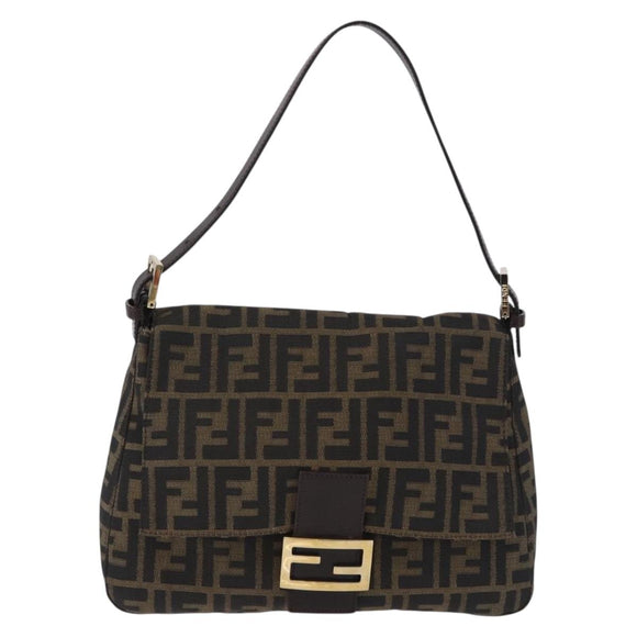 FENDI Zucca Canvas Mamma Baguette Shoulder Bag Brown Black Auth 196441V