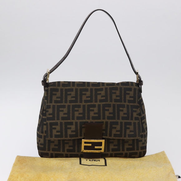 FENDI Zucca Canvas Mamma Baguette Shoulder Bag Brown Black Auth 196441V