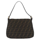 FENDI Zucca Canvas Mamma Baguette Shoulder Bag Brown Black Auth 196441V-2