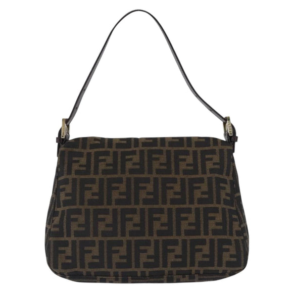 FENDI Zucca Canvas Mamma Baguette Shoulder Bag Brown Black Auth 196441V