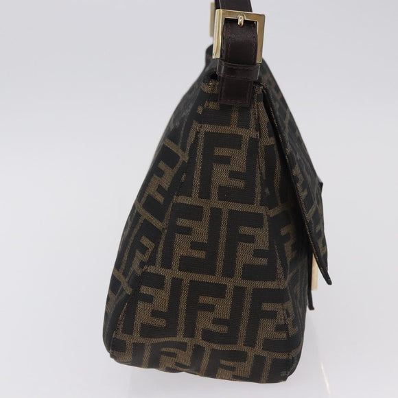 FENDI Zucca Canvas Mamma Baguette Shoulder Bag Brown Black Auth 196441V