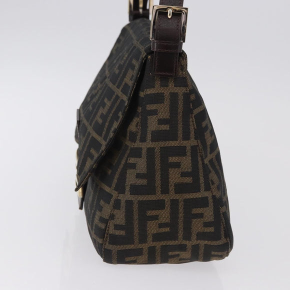 FENDI Zucca Canvas Mamma Baguette Shoulder Bag Brown Black Auth 196441V