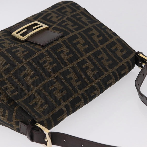 FENDI Zucca Canvas Mamma Baguette Shoulder Bag Brown Black Auth 196441V