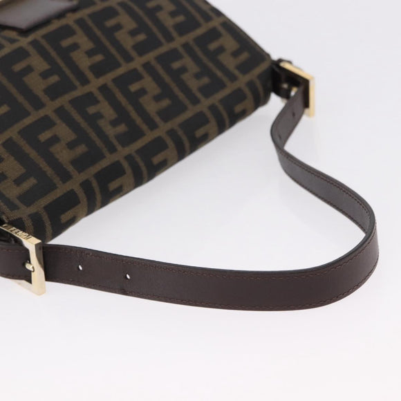 FENDI Zucca Canvas Mamma Baguette Shoulder Bag Brown Black Auth 196441V