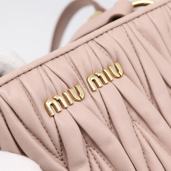 Miu Miu Matelasse Tote Bag Leather 2way Pink Gold Tone Auth 196443M