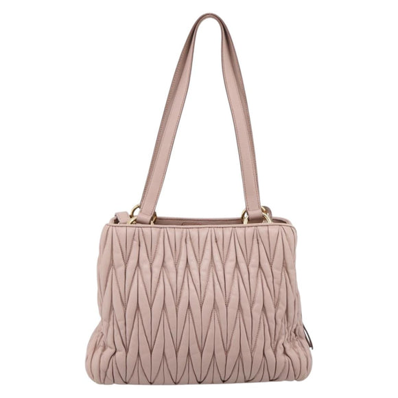 Miu Miu Matelasse Tote Bag Leather 2way Pink Gold Tone Auth 196443M
