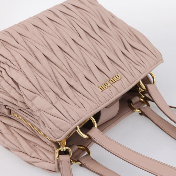 Miu Miu Matelasse Tote Bag Leather 2way Pink Gold Tone Auth 196443M