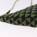 PRADA Chain Triangle Shoulder Bag Canvas Green Gold Auth 196445M-14