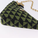 PRADA Chain Triangle Shoulder Bag Canvas Green Gold Auth 196445M-15