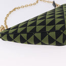 PRADA Chain Triangle Shoulder Bag Canvas Green Gold Auth 196445M-16