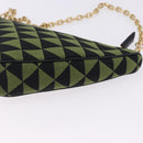 PRADA Chain Triangle Shoulder Bag Canvas Green Gold Auth 196445M-17