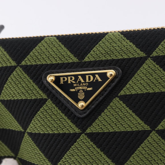 PRADA Chain Triangle Shoulder Bag Canvas Green Gold Auth 196445M