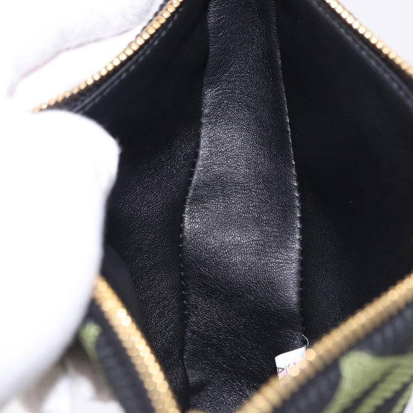 PRADA Chain Triangle Shoulder Bag Canvas Green Gold Auth 196445M