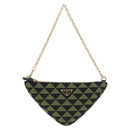 PRADA Chain Triangle Shoulder Bag Canvas Green Gold Auth 196445M-13