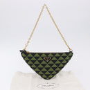 PRADA Chain Triangle Shoulder Bag Canvas Green Gold Auth 196445M-12