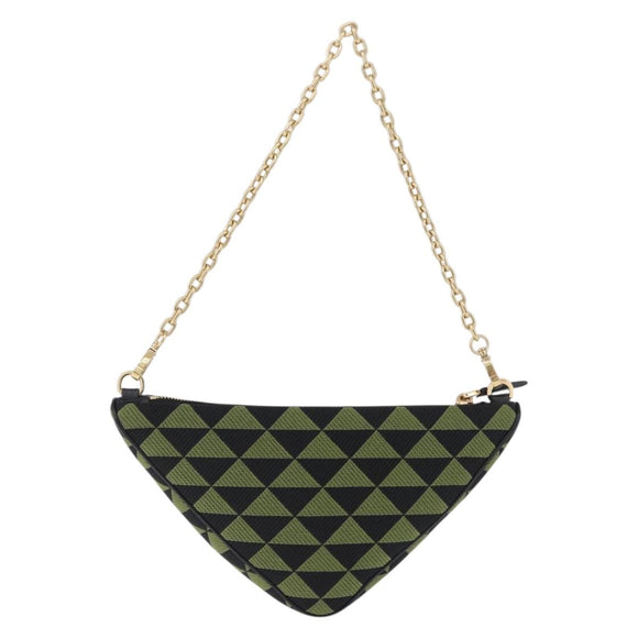 PRADA Chain Triangle Shoulder Bag Canvas Green Gold Auth 196445M