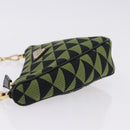 PRADA Chain Triangle Shoulder Bag Canvas Green Gold Auth 196445M-4