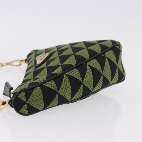 PRADA Chain Triangle Shoulder Bag Canvas Green Gold Auth 196445M