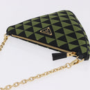 PRADA Chain Triangle Shoulder Bag Canvas Green Gold Auth 196445M-6