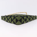 PRADA Chain Triangle Shoulder Bag Canvas Green Gold Auth 196445M-5