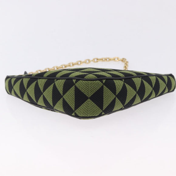 PRADA Chain Triangle Shoulder Bag Canvas Green Gold Auth 196445M