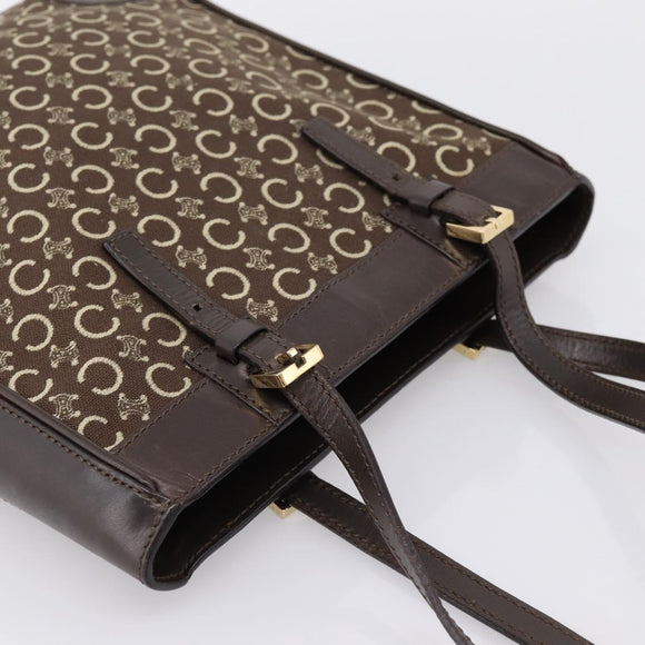 CELINE C Macadam Canvas Hand Bag Brown Gold Auth 196447A